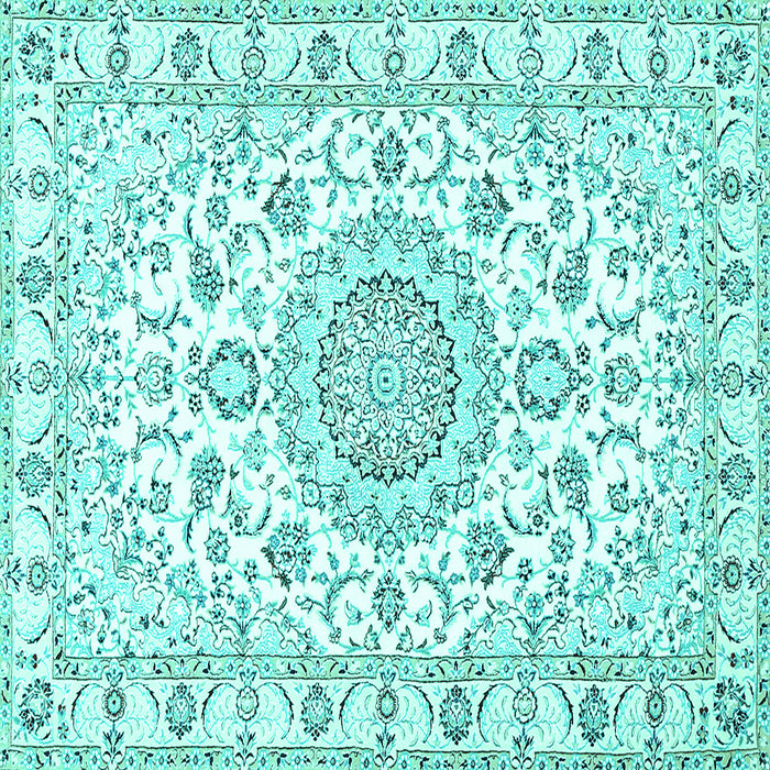 Square Medallion Turquoise Traditional Rug, tr359turq