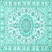 Square Machine Washable Medallion Turquoise Traditional Area Rugs, wshtr359turq