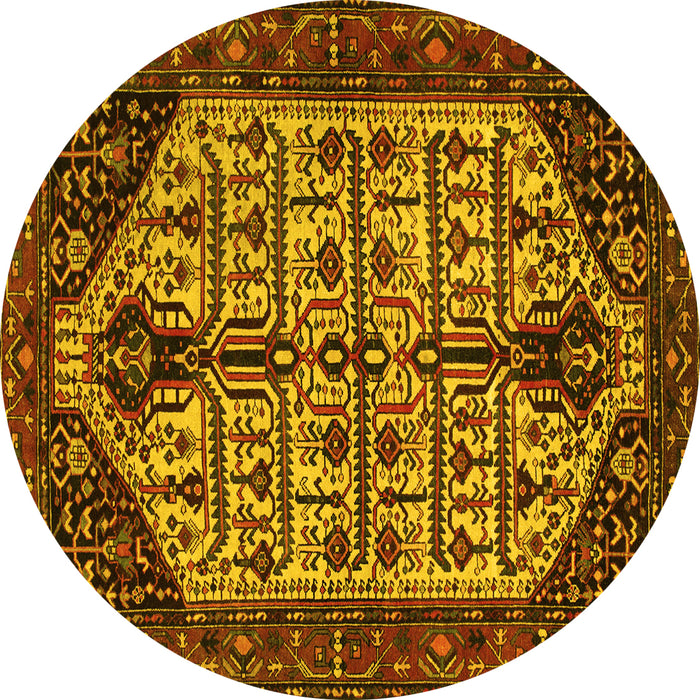 Round Machine Washable Persian Yellow Traditional Rug, wshtr35yw