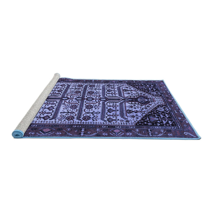 Sideview of Machine Washable Persian Blue Traditional Rug, wshtr35blu