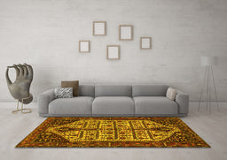 Machine Washable Persian Yellow Traditional Rug in a Living Room, wshtr35yw