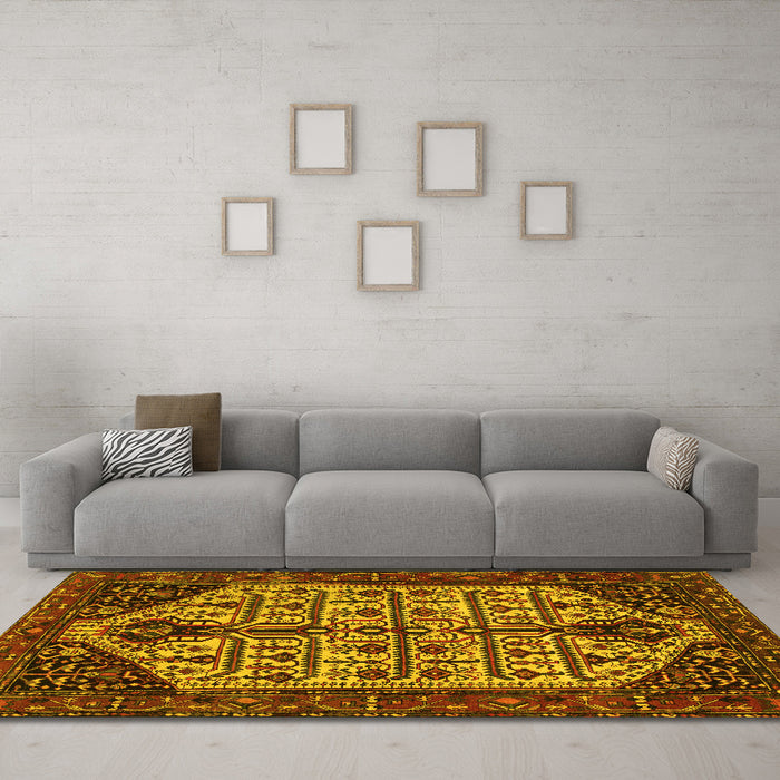 Machine Washable Persian Yellow Traditional Rug in a Living Room, wshtr35yw