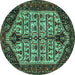 Round Machine Washable Persian Turquoise Traditional Area Rugs, wshtr35turq