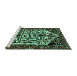 Sideview of Machine Washable Persian Turquoise Traditional Area Rugs, wshtr35turq