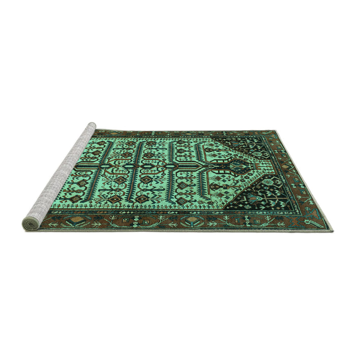 Sideview of Machine Washable Persian Turquoise Traditional Area Rugs, wshtr35turq