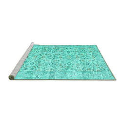 Sideview of Machine Washable Persian Turquoise Traditional Area Rugs, wshtr3600turq