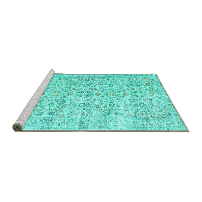 Sideview of Machine Washable Persian Turquoise Traditional Area Rugs, wshtr3600turq