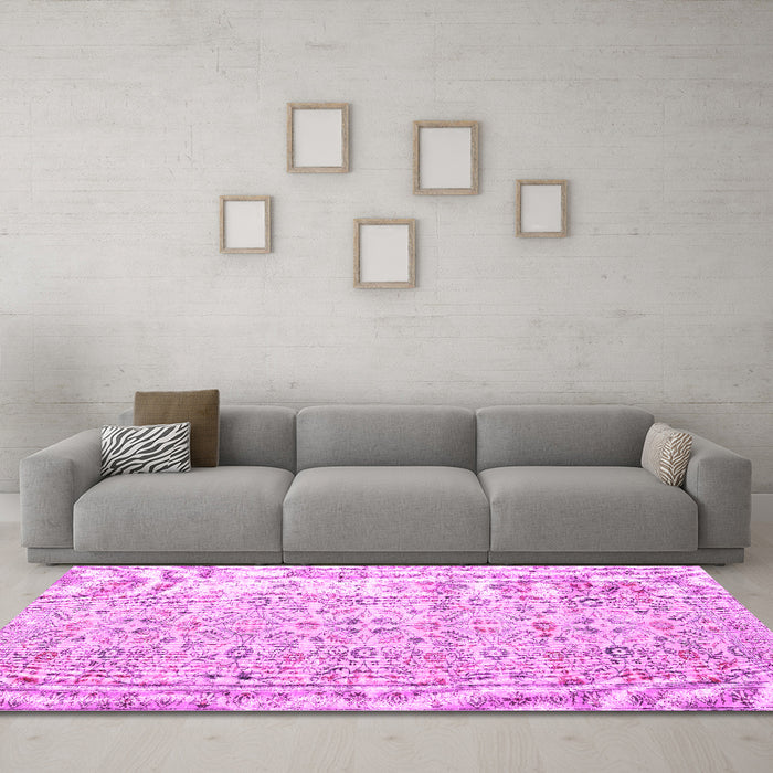 Machine Washable Persian Pink Traditional Rug in a Living Room, wshtr3600pnk