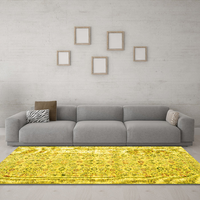 Machine Washable Persian Yellow Traditional Rug in a Living Room, wshtr3600yw