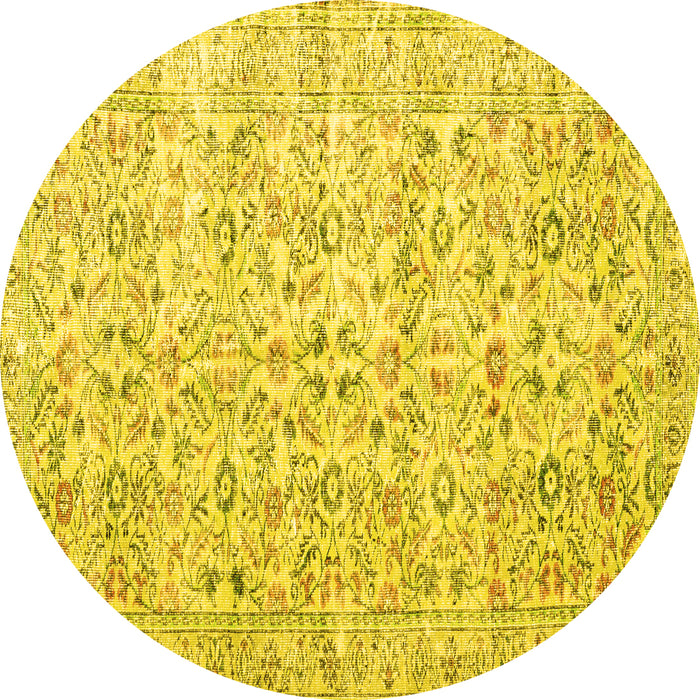 Round Machine Washable Persian Yellow Traditional Rug, wshtr3600yw
