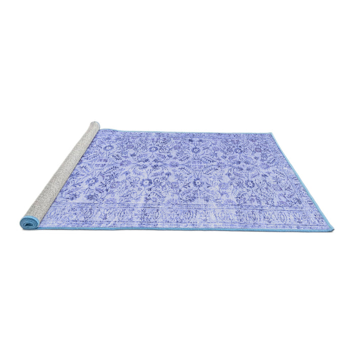 Sideview of Machine Washable Persian Blue Traditional Rug, wshtr3600blu