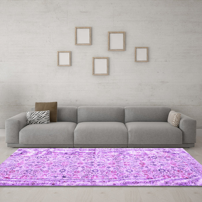 Machine Washable Persian Purple Traditional Area Rugs in a Living Room, wshtr3600pur