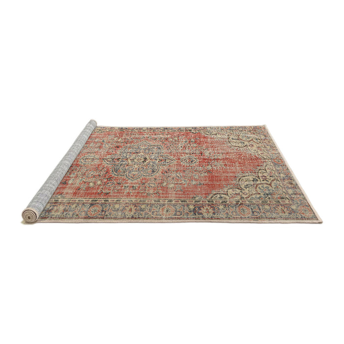 Sideview of Machine Washable Traditional Rust Pink Rug, wshtr3601