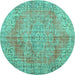 Round Machine Washable Persian Turquoise Traditional Area Rugs, wshtr3601turq