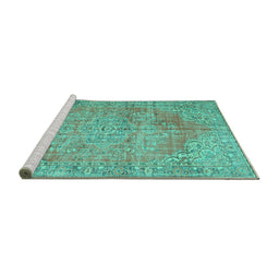 Sideview of Machine Washable Persian Turquoise Traditional Area Rugs, wshtr3601turq