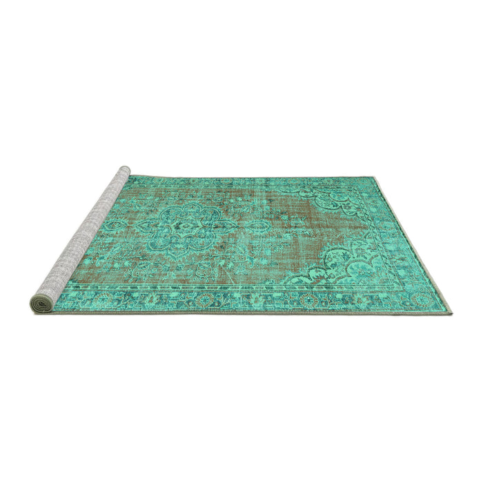 Sideview of Machine Washable Persian Turquoise Traditional Area Rugs, wshtr3601turq
