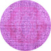 Round Machine Washable Persian Purple Traditional Area Rugs, wshtr3601pur