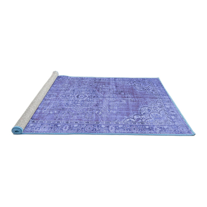 Sideview of Machine Washable Persian Blue Traditional Rug, wshtr3601blu