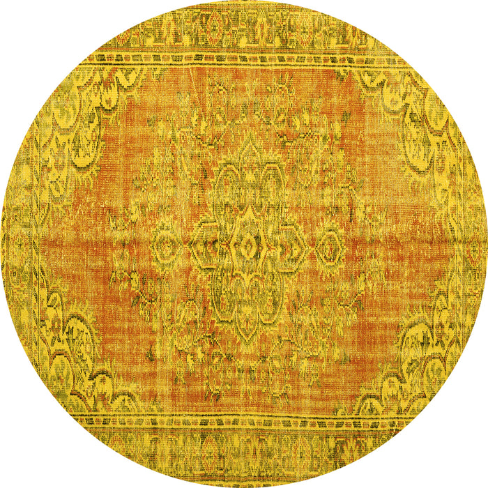 Round Persian Yellow Traditional Rug, tr3601yw