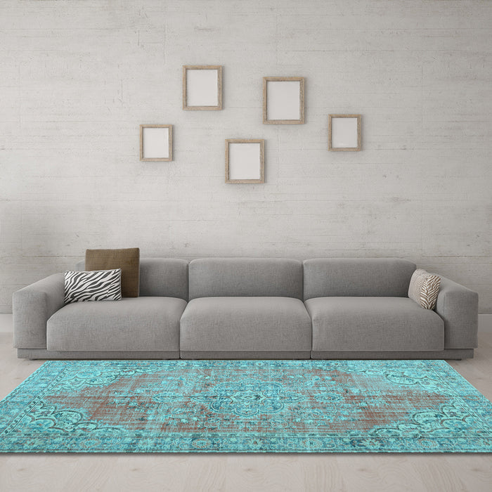 Machine Washable Persian Light Blue Traditional Rug in a Living Room, wshtr3601lblu