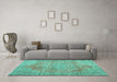 Machine Washable Persian Turquoise Traditional Area Rugs in a Living Room,, wshtr3601turq