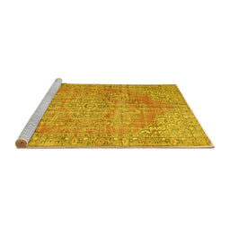 Sideview of Machine Washable Persian Yellow Traditional Rug, wshtr3601yw
