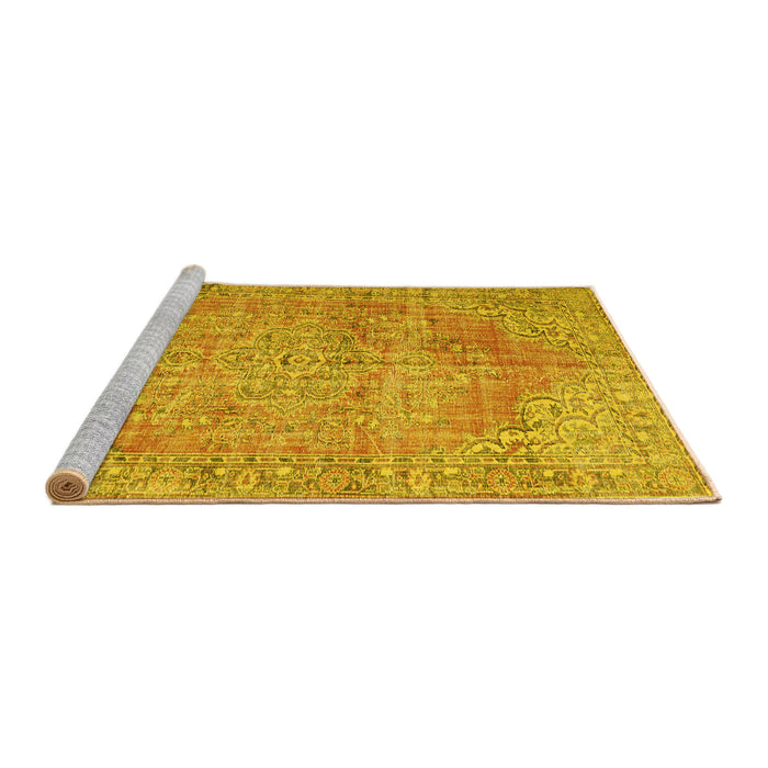 Sideview of Machine Washable Persian Yellow Traditional Rug, wshtr3601yw