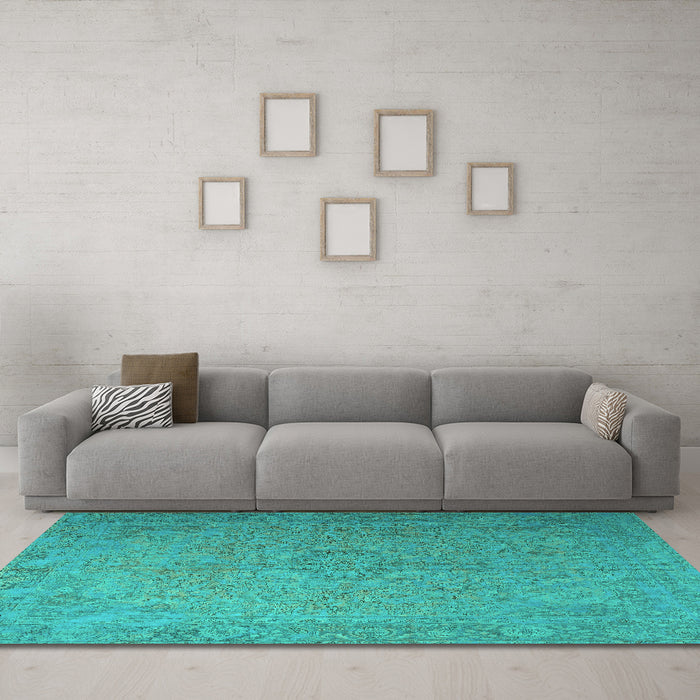 Machine Washable Persian Turquoise Traditional Area Rugs in a Living Room,, wshtr3602turq
