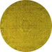 Round Persian Yellow Traditional Rug, tr3602yw