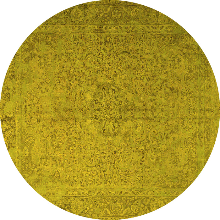 Round Machine Washable Persian Yellow Traditional Rug, wshtr3602yw
