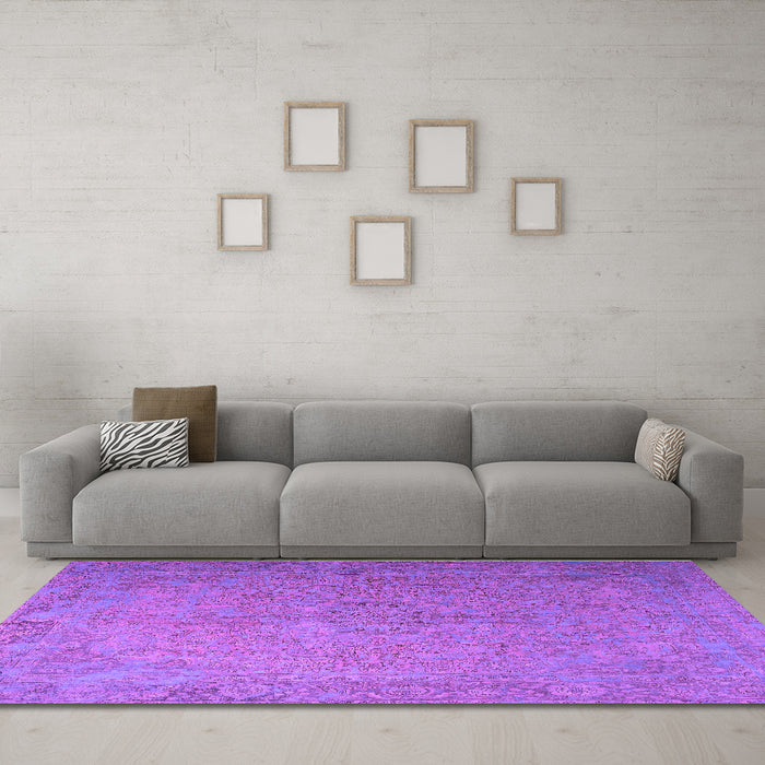 Machine Washable Persian Purple Traditional Area Rugs in a Living Room, wshtr3602pur
