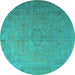 Round Machine Washable Persian Turquoise Traditional Area Rugs, wshtr3602turq