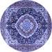 Round Machine Washable Persian Blue Traditional Rug, wshtr3603blu