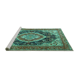 Sideview of Machine Washable Persian Turquoise Traditional Area Rugs, wshtr3603turq