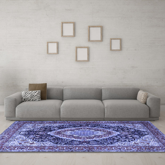 Machine Washable Persian Blue Traditional Rug in a Living Room, wshtr3603blu