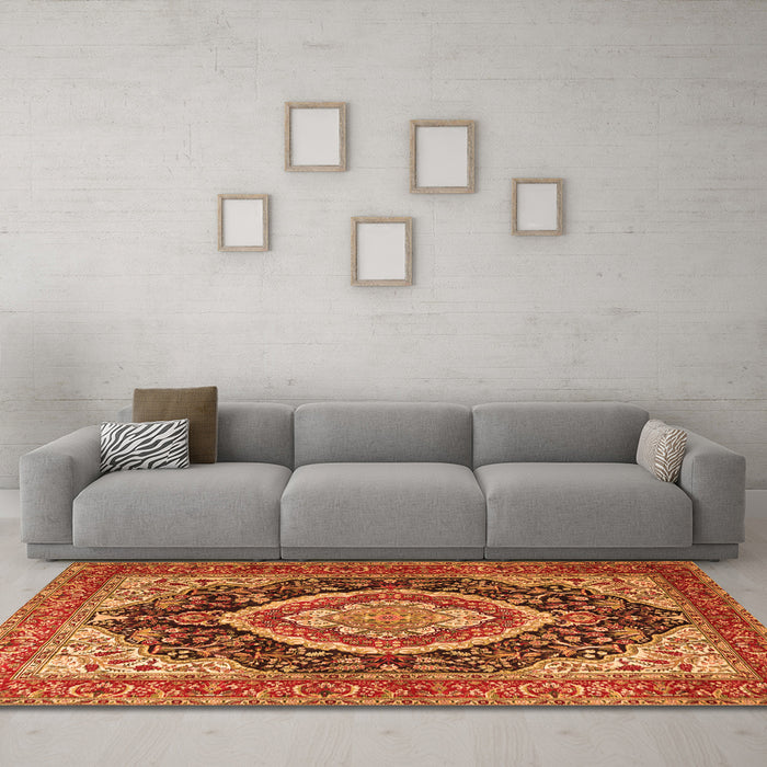 Machine Washable Persian Orange Traditional Area Rugs in a Living Room, wshtr3603org