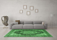 Machine Washable Persian Emerald Green Traditional Rug, wshtr3603emgrn