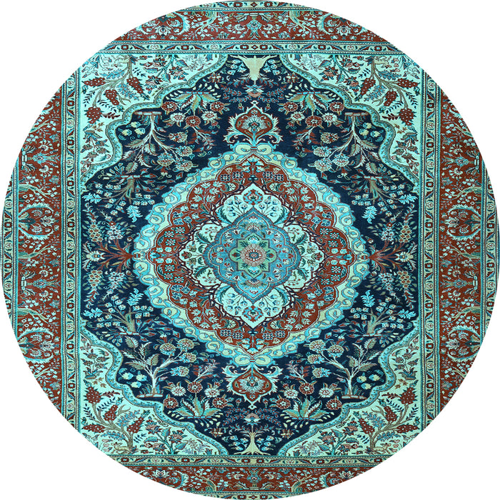Round Machine Washable Persian Light Blue Traditional Rug, wshtr3603lblu