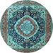 Round Machine Washable Persian Light Blue Traditional Rug, wshtr3603lblu