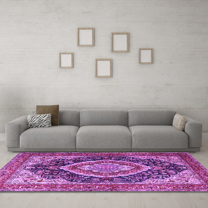 Machine Washable Persian Purple Traditional Area Rugs in a Living Room, wshtr3603pur
