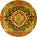 Round Machine Washable Persian Yellow Traditional Rug, wshtr3603yw