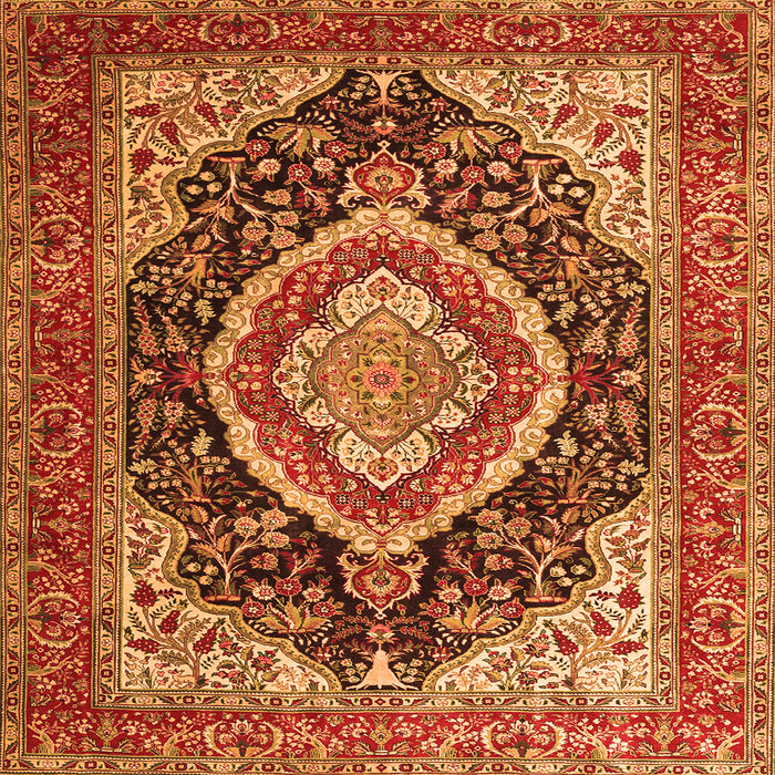 Round Machine Washable Persian Orange Traditional Area Rugs, wshtr3603org