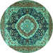 Round Machine Washable Persian Turquoise Traditional Area Rugs, wshtr3603turq