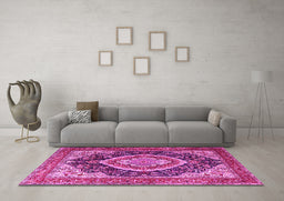 Machine Washable Persian Pink Traditional Rug in a Living Room, wshtr3603pnk