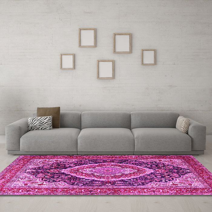 Machine Washable Persian Pink Traditional Rug in a Living Room, wshtr3603pnk