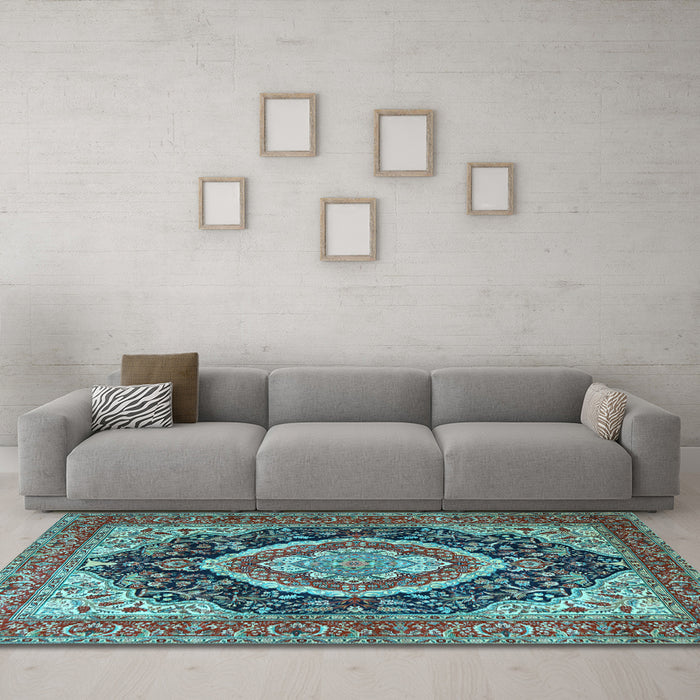 Machine Washable Persian Light Blue Traditional Rug in a Living Room, wshtr3603lblu