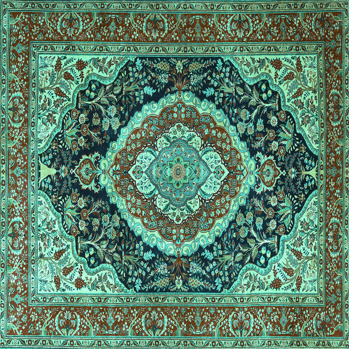 Square Persian Turquoise Traditional Rug, tr3603turq