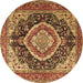 Round Machine Washable Persian Brown Traditional Rug, wshtr3603brn