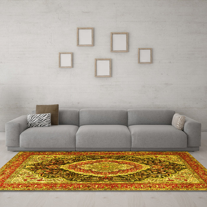 Machine Washable Persian Yellow Traditional Rug in a Living Room, wshtr3603yw