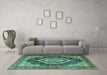 Machine Washable Persian Turquoise Traditional Area Rugs in a Living Room,, wshtr3603turq